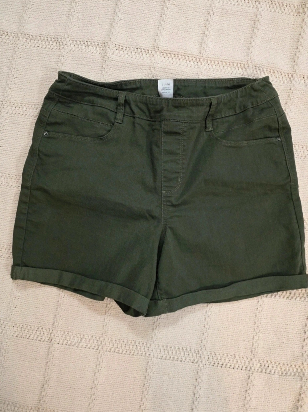 Time and Tru Olive Green Roll-Hem Jean Shorts